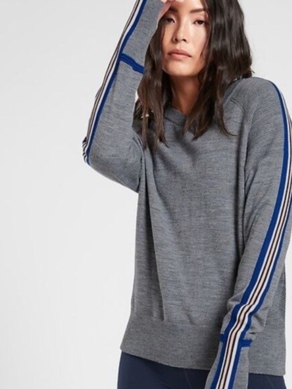 Athleta Canyon Colorblock Sweater Womens XL Thermolite Merino Grey Gray Athletic